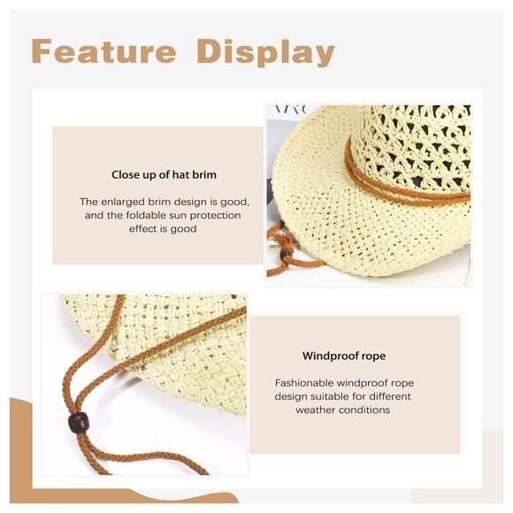 3139 Straw Cowboy Hats Western Cowgirl Hat Foldable Wide Brim main image 4
